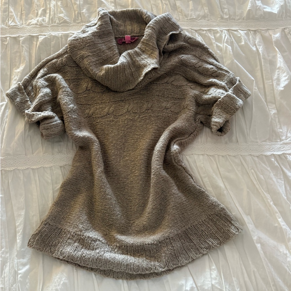 Vintage Cowl Neck Beige Knit Sweater
